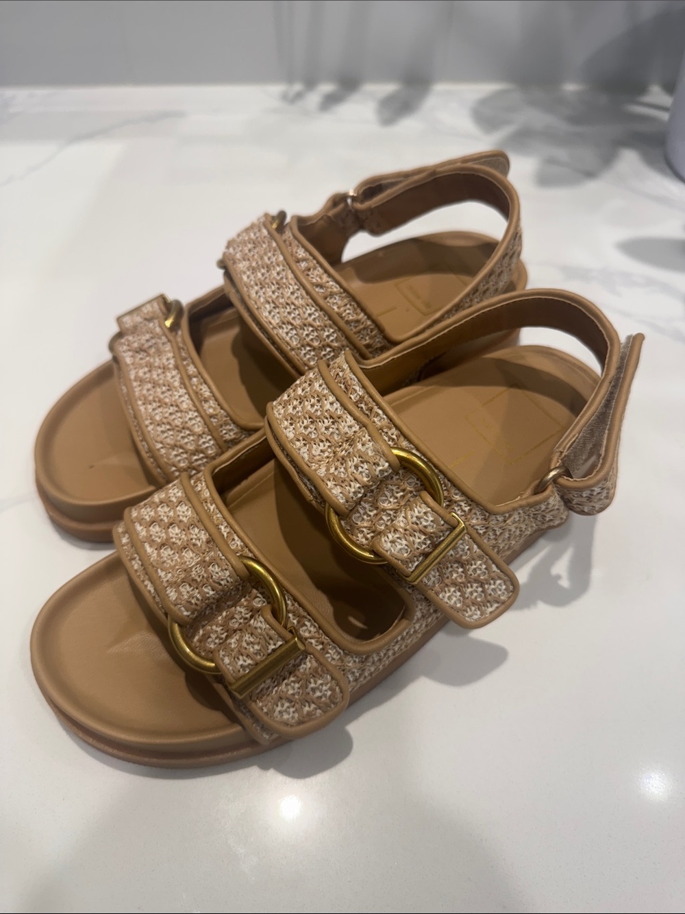 Dolce Vita Tan Raffia Buckle Sandals